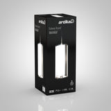 A black box with white text displaying a cylindrical hanging pendant light fixture called Subway Round by Artika; the box has a clear product image and icons for specifications.