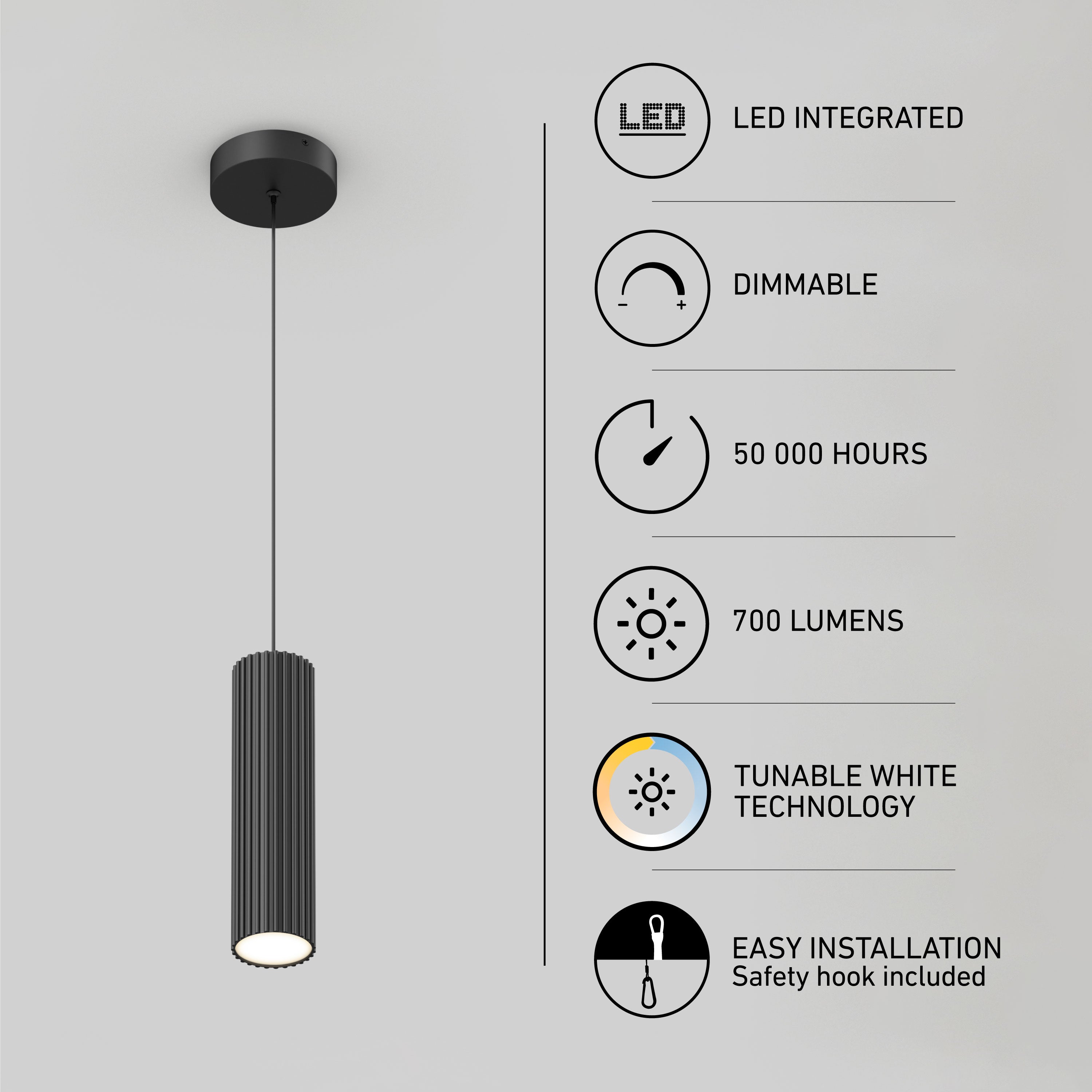 Groove LED Pendant Light 3CCT Matte Black in Matte Black | Artika