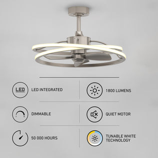 Artika Coda 23 in. LED ceiling fan: tunable color temp, 1800 lumens, dimmable, quiet motor, with remote control.