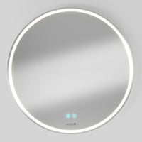 Artika Emeraude 24″ x 24″ Anti-Fog LED Mirror: touch control, modern design—ideal for gray-walled bathrooms.