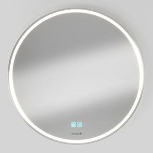 Artika Emeraude 24″ x 24″ Anti-Fog LED Mirror: touch control, modern design—ideal for gray-walled bathrooms.
