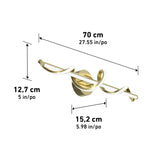 Gold and white modern wall light fixture with a twist design, shown with dimensions: 70 cm (27.55 in) wide, 12.7 cm (5 in) high, and 15.2 cm (5.98 in) deep.