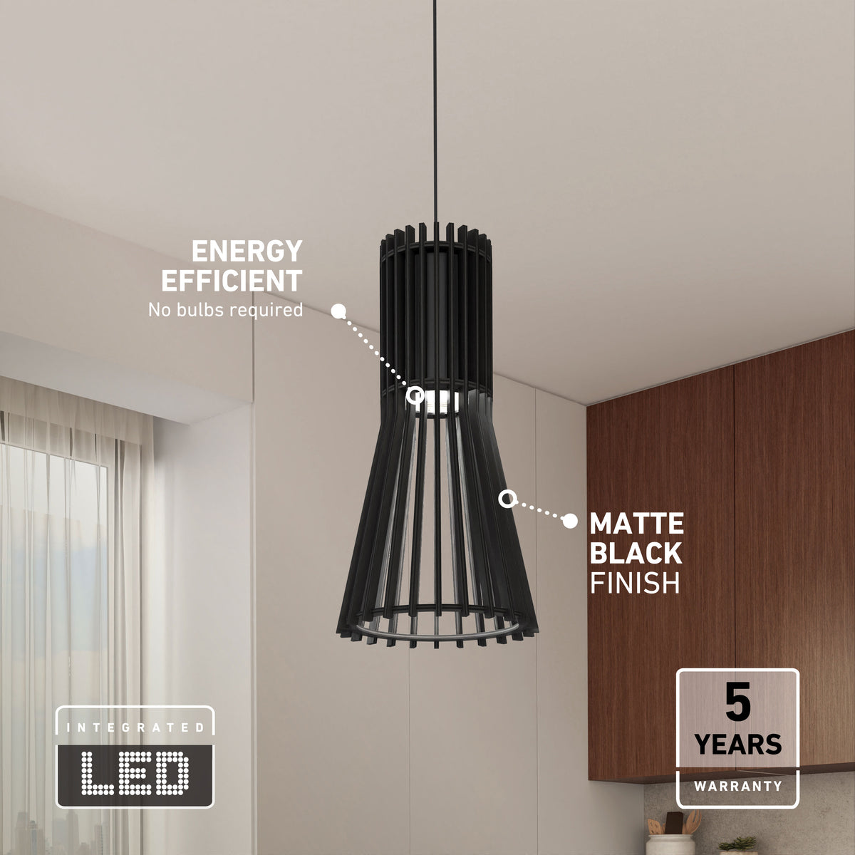 Artika Kiyo modern LED pendant light 3 CCT offers energy efficiency and a 5-year warranty, perfect for your kitchen.