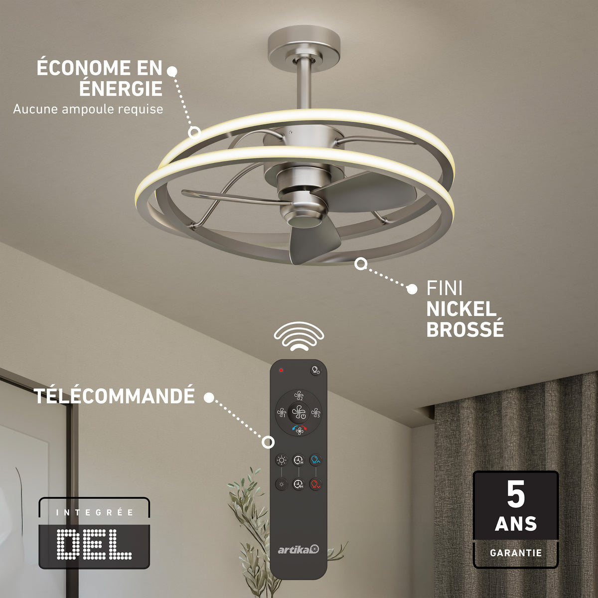 Coda 58 cm (23 po) DEL moderne fandelier ventilateur de plafond avec lumière - télécommande incluse