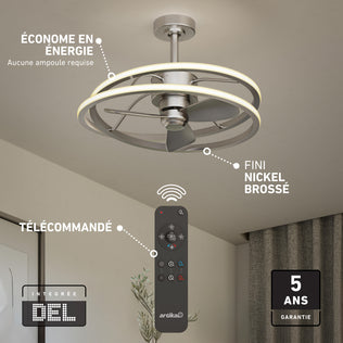 Artika Coda 23 in. LED modern ceiling fan with remote, tunable color temp, energy saving, brushed nickel finish, 5-yr warranty.
