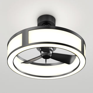 The Artika Huxley 23 in. LED ceiling fan features 3 speeds, black blades, a quiet motor, and a circular light—ideal for white ceilings.