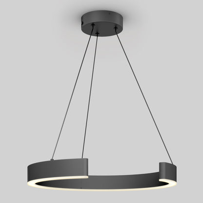 The Artika-CAN-dev Vance modern LED pendant light 3 CCT features a matte black circular design, suspended by three black cables, glowing at 600 lumens from the inner rim against a plain gray background.