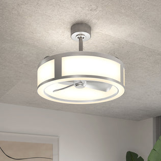 Artika Huxley 23 in. LED modern ceiling fan with 3 speeds, enclosed light, and quiet motor on a gray ceiling.