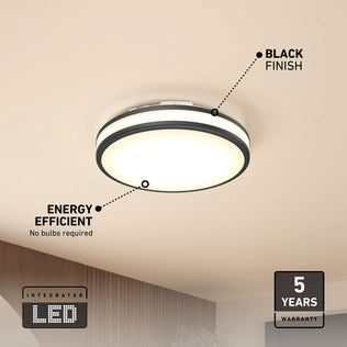 Artika Hemisphere 15 in. Modern LED Flush Mount, 5 CCT, black finish, energy efficient, great for bathrooms with beige ceilings.