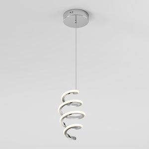 The Artika Chorus 1-light LED pendant features a chrome mount and a spiral LED design suspended by a single cord, shown against a plain white background.
