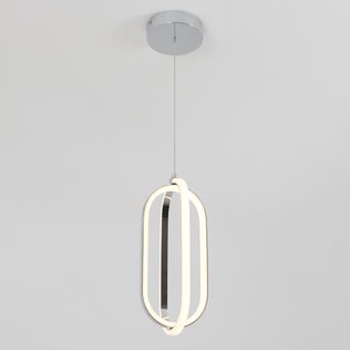 The Arlo 1-light LED pendant by Artika features two intertwined oval LED rings suspended from thin wires and a round chrome ceiling mount, shown against a plain white background.