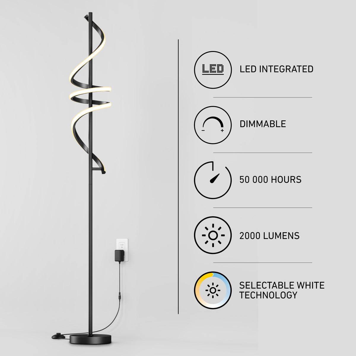 Artika Coda LED floor lamp, 2000 lumens, 5CCT moods, dimmable, 50,000-hour life—perfect modern lighting.
