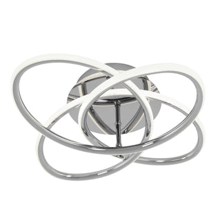 The Artika Swirl Butterfly LED contemporary flush mount light features three interlocking chrome rings with integrated LED strips, all on a circular base for a modern look.